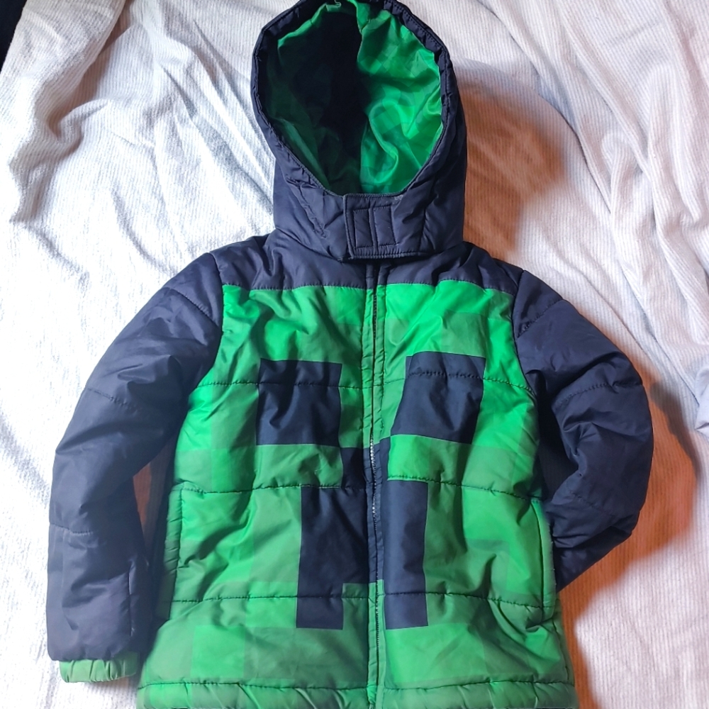 Minecraft Creeper Green & Black Puffer Coat Size 6